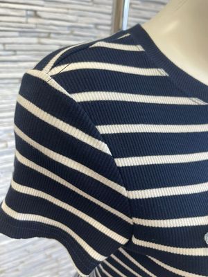 The Evie Nautical Stripe Midi Dress With Denim Motif In Navy