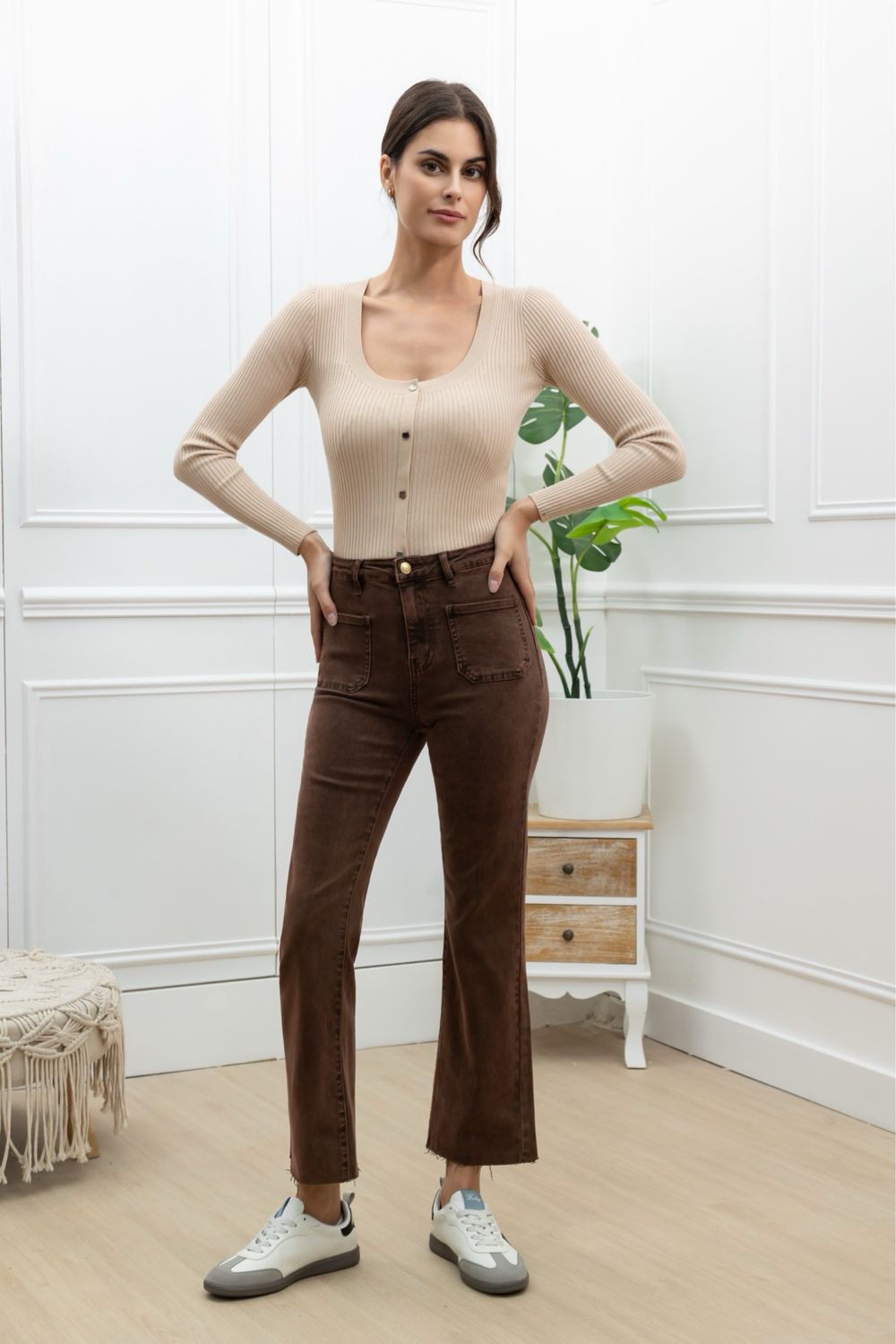Rose Two Pocket Jean In Chocolate Brown
