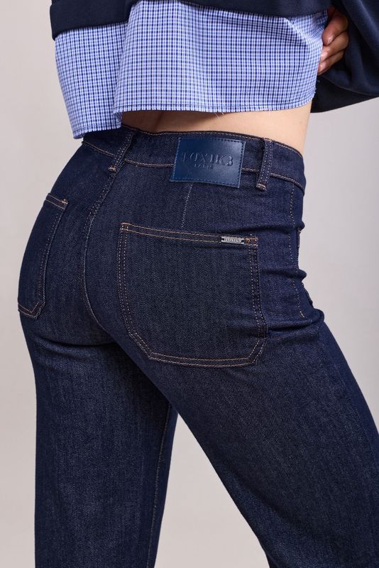 Toxik High Waisted Two Pocket Flare In Dark Indigo