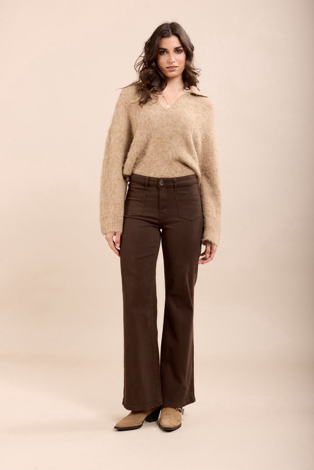 Toxik High Waisted Two Pocket Brown Flare Jeans