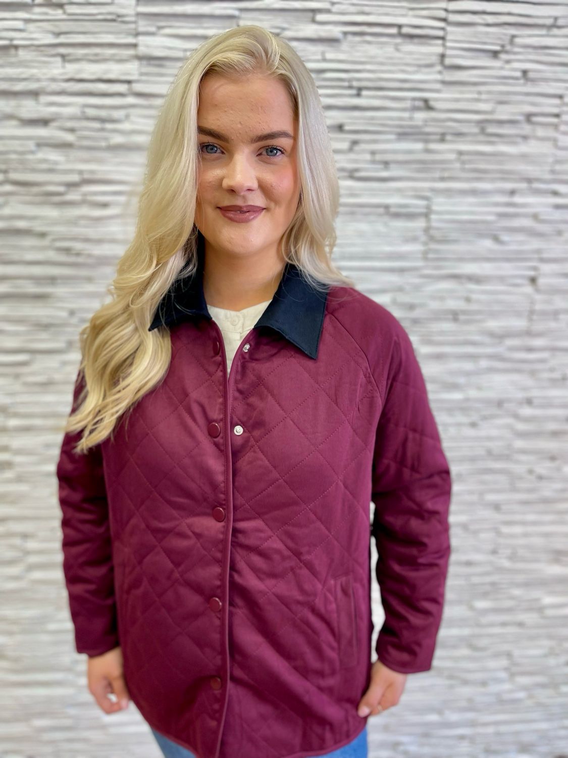 The Cindy Quilted Riding Jacket In Burgundy