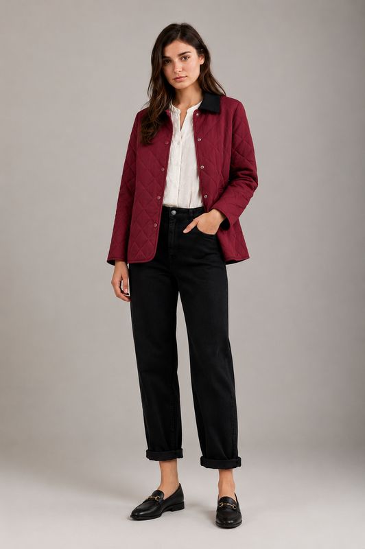 The Cindy Quilted Riding Jacket In Burgundy