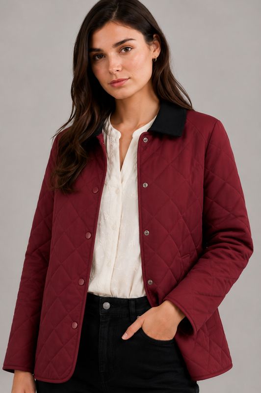 The Cindy Quilted Riding Jacket In Burgundy