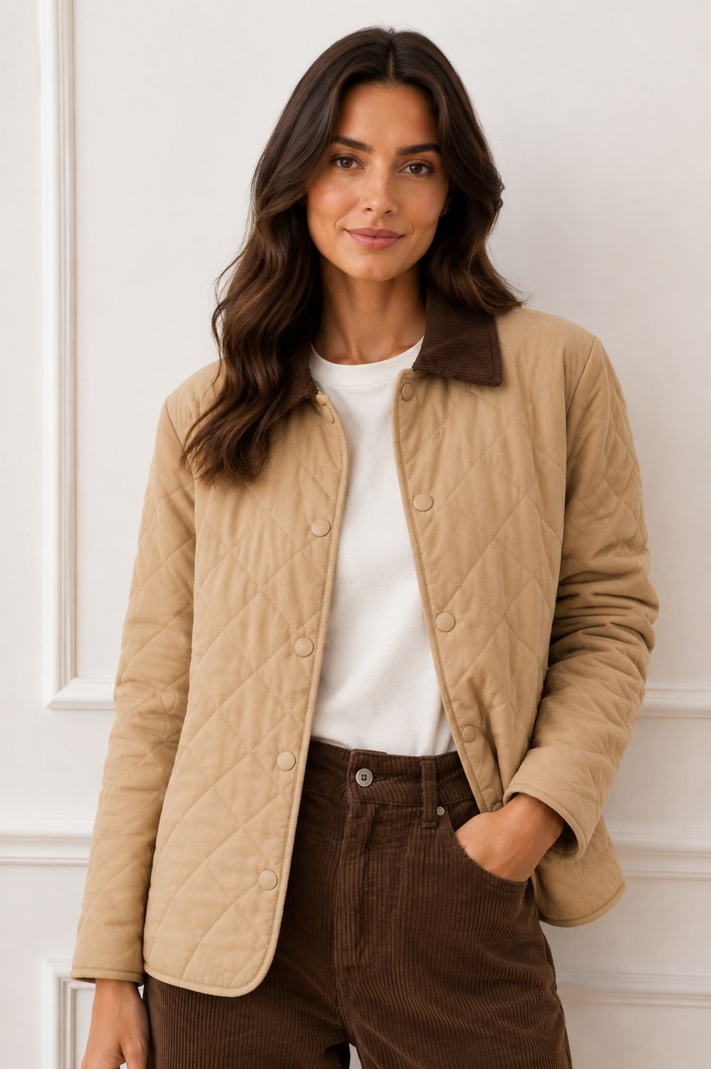 The Mari Quilted Jacket In Beige