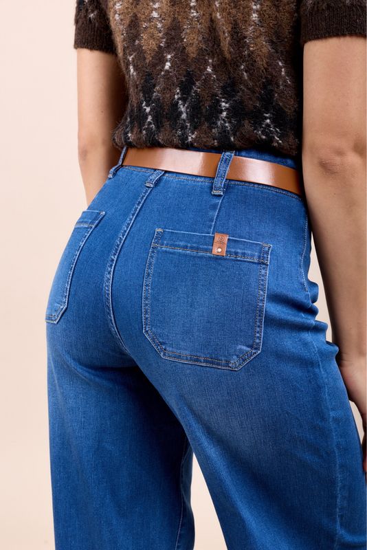 Toxik Belted Flare In Mid Indigo