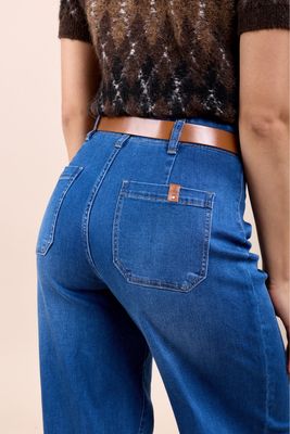 Toxik Belted Flare In Mid Indigo