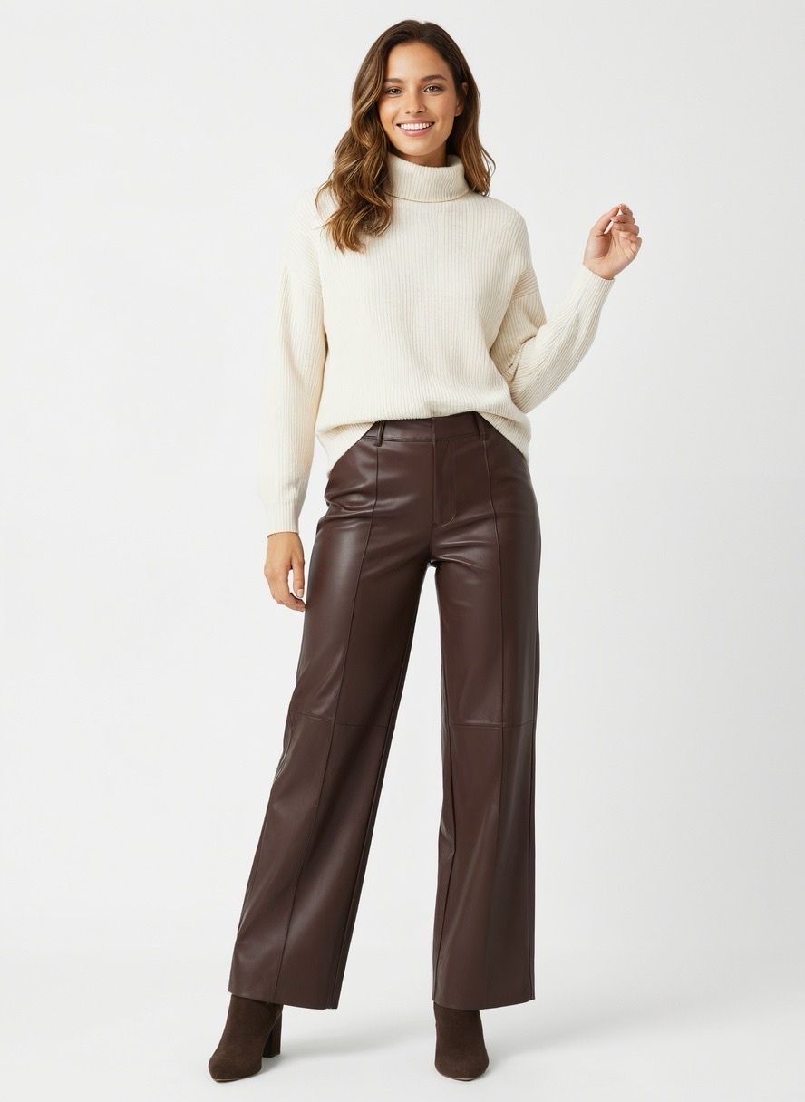 The Aston Faux Leather Trousers In Chocolate