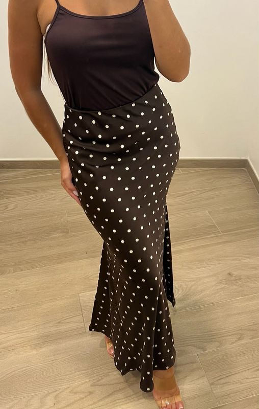 The Faith Polka Dot Bias Skirt In Chocolate