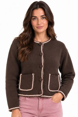 The Paris Chanel Inspired Cardigan In Chocolate