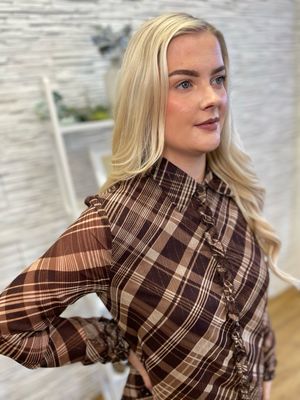 The Tara Tartan Check Lurex Blouse In Chocolate
