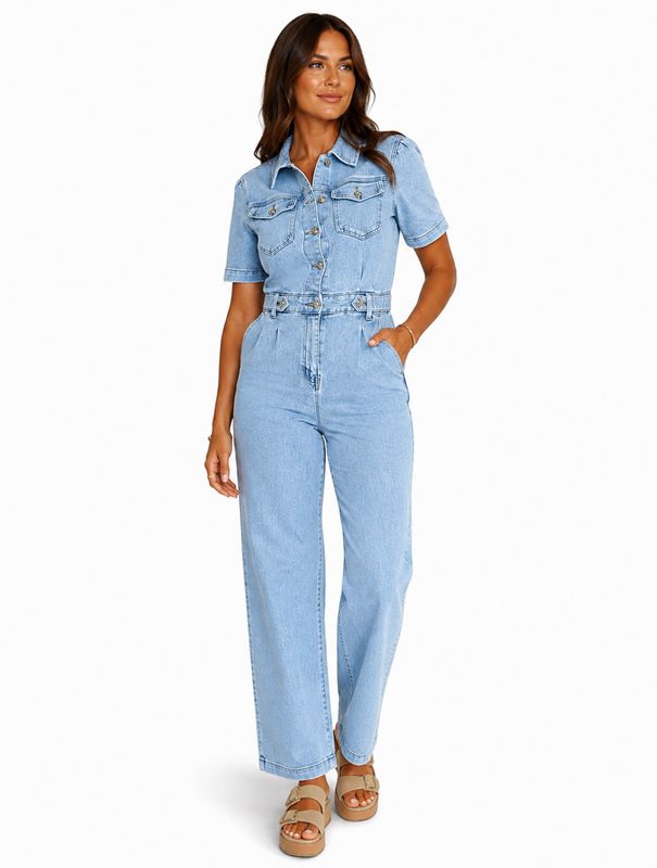 The Ashley Rose Denim Jumpsuit in Light Wash