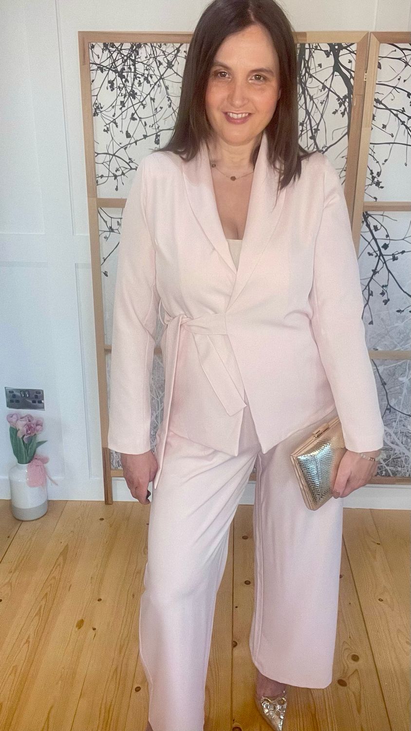 The Daphne Wrap Trouser Suit In Nude Pink