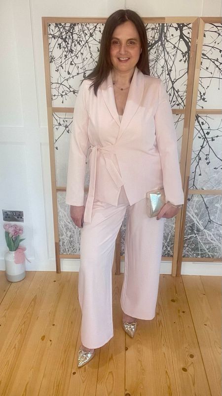The Daphne Wrap Trouser Suit In Nude Pink