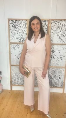 The Daphne Wrap Waistcoat Trouser Suit In Nude Pink