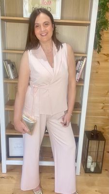 The Daphne Wrap Waistcoat Trouser Suit In Nude Pink