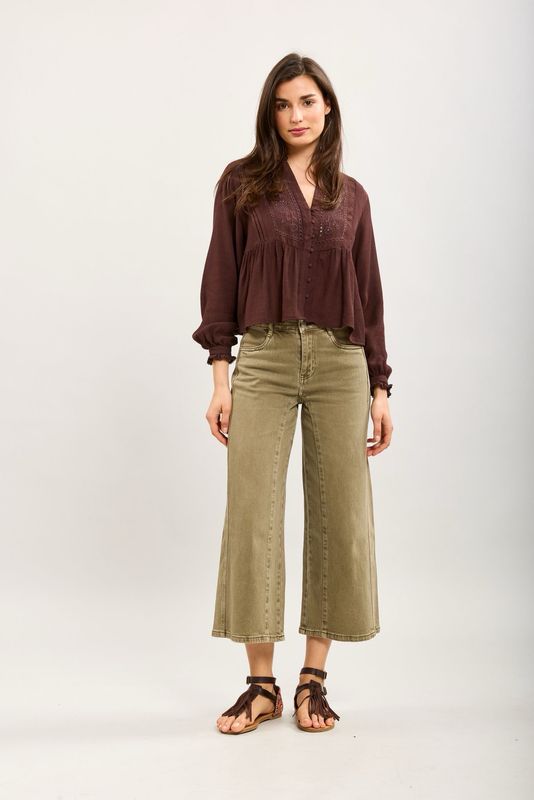 Toxik Wide Leg Crop Jeans in Khaki