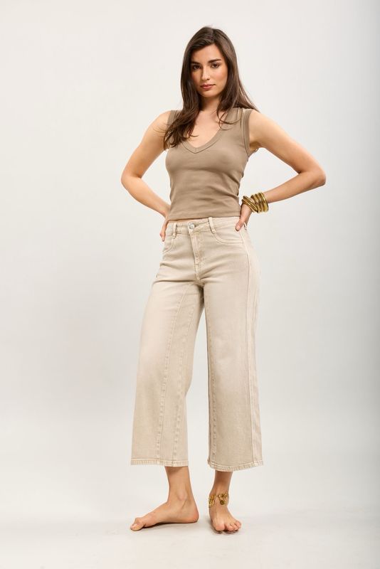 Toxik Wide Leg Crop Jeans in Beige