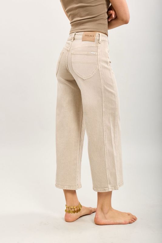 Toxik Wide Leg Crop Jeans in Beige