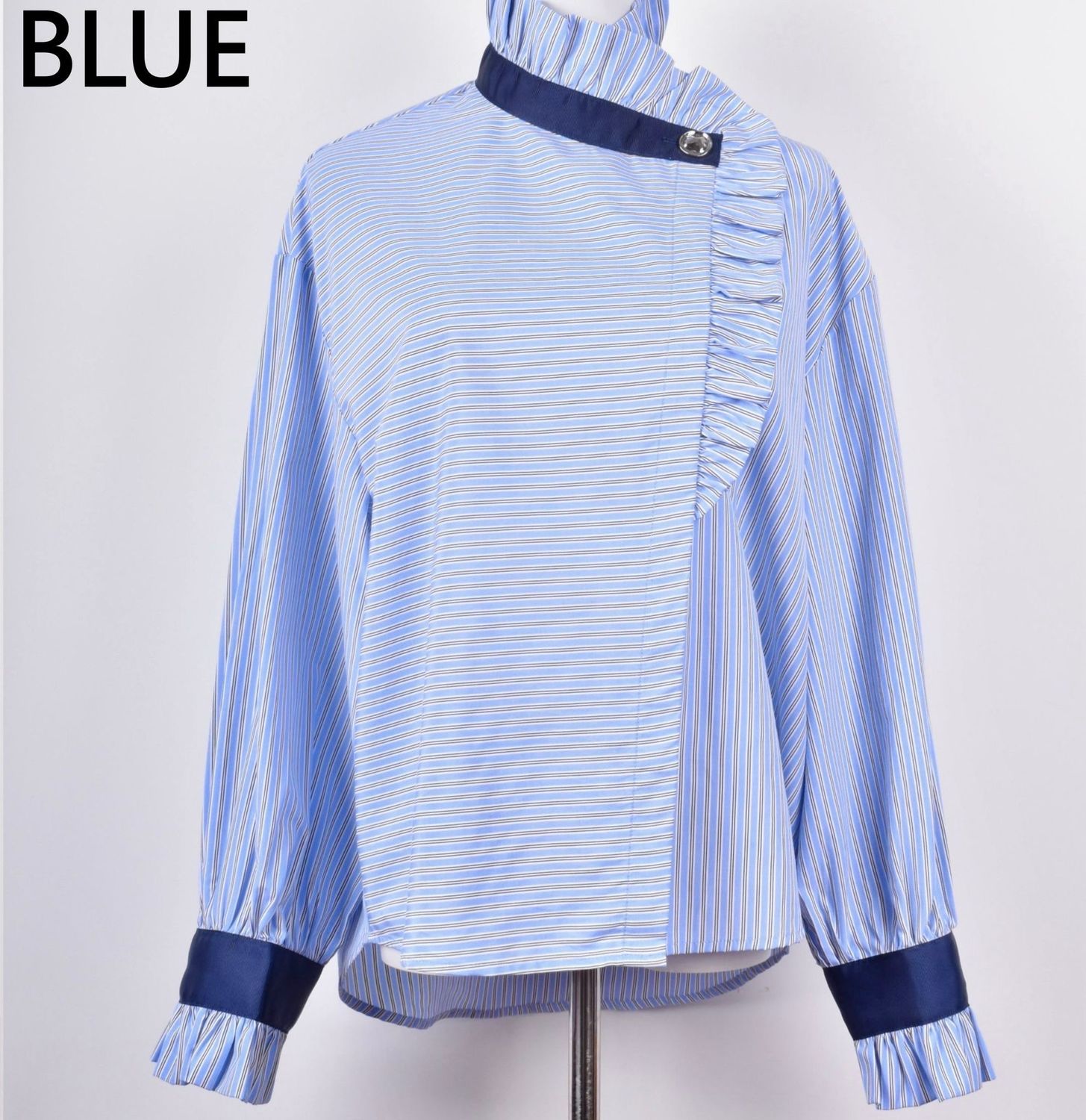 The Eloise Pinstripe Blouse In Sky Blue