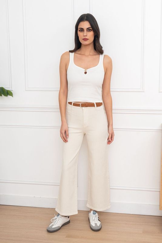 Rose Wide Leg Crop Jeans In Cream