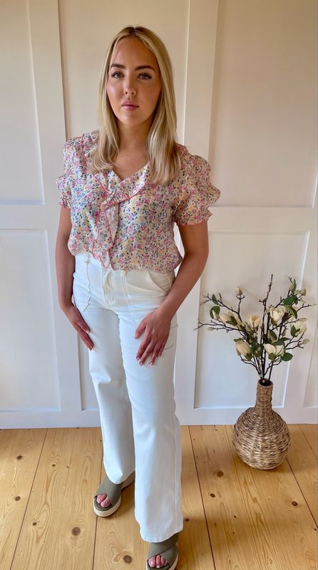 The Rebecca V Neck Ditsy Frill Blouse