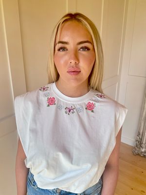 The Amelia White T Shirt With Floral Tapestry Detailing