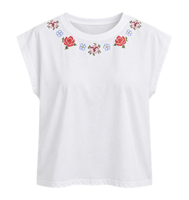 The Amelia White T Shirt With Floral Tapestry Detailing