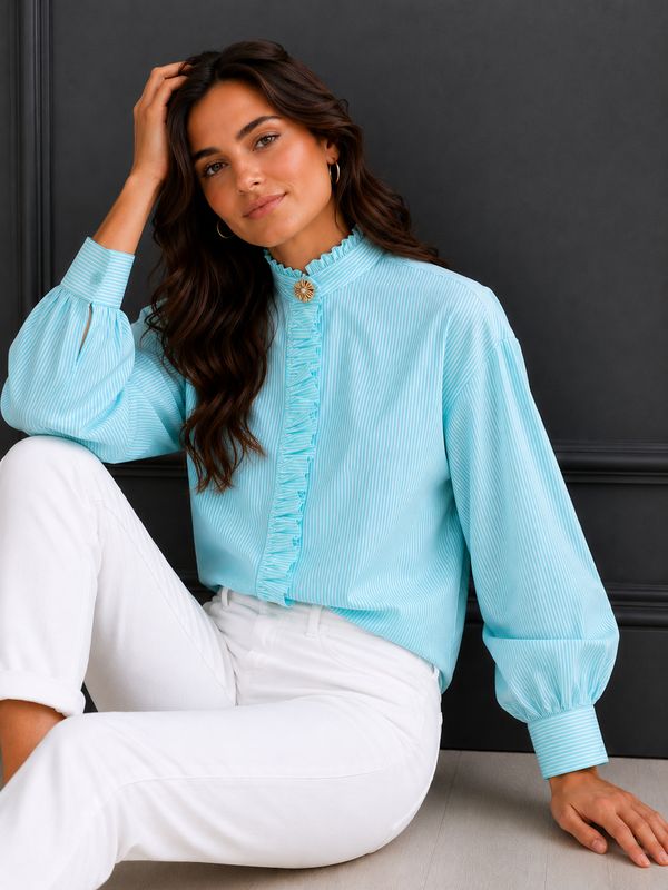 The Enya Pinstripe Blouse In Tiffany Blue