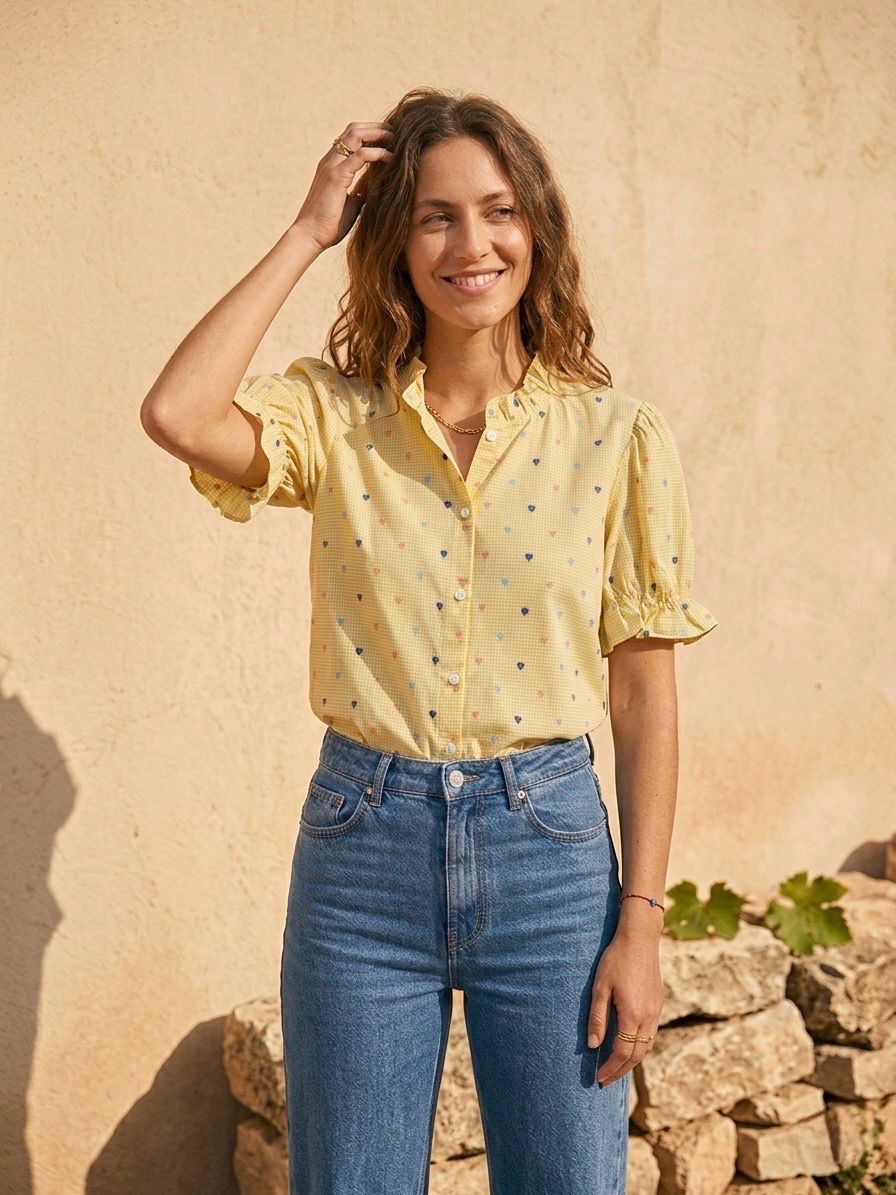 The Leisha Yellow Gingham Love Heart Blouse