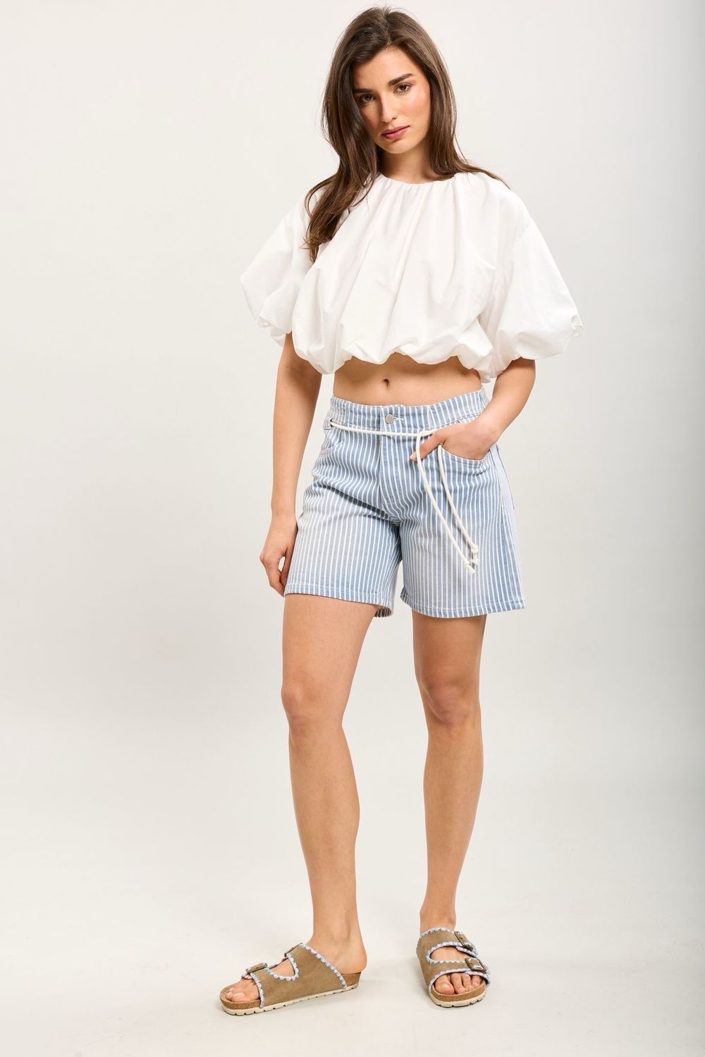 Toxik Pinstripe Denim Short With Tie Belt