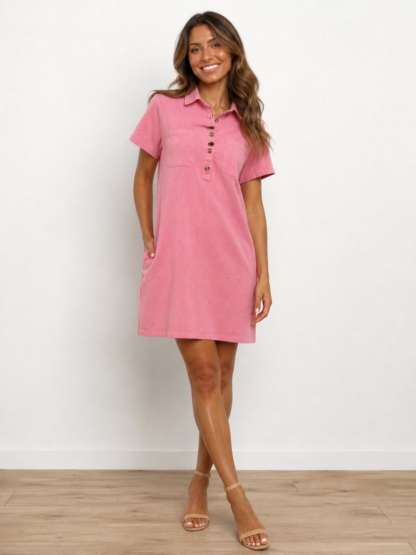 The Emily Shirt Dress In Coral Pink