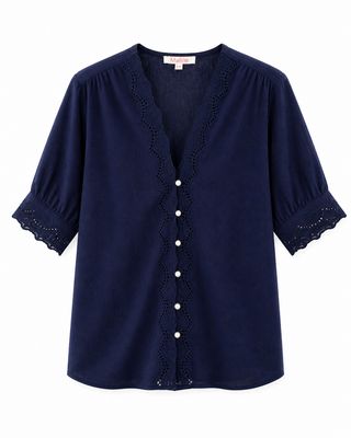 The Daisy V Neck Embroidered Blouse In Navy