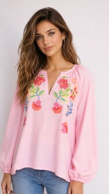 The Ivana Embroidered Top In Pink