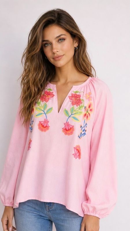 The Ivana Embroidered Top In Pink