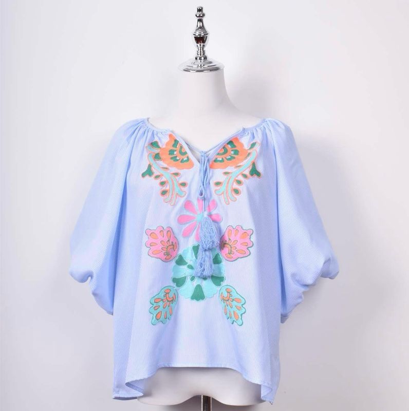 The Lilah Embroidered Top In Sky Blue