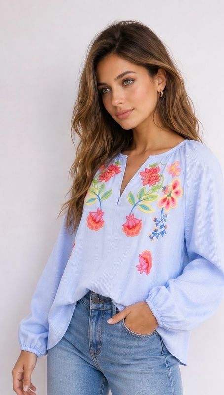 The Ivana Embroidered Top In Blue