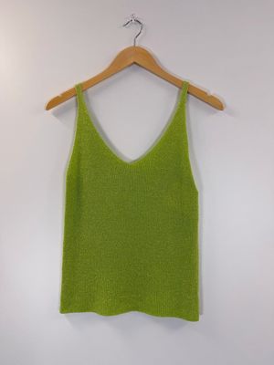 The Lucy Fine Knit Lurex Cami In Green