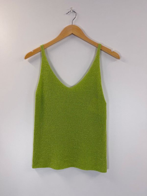 The Lucy Fine Knit Lurex Cami In Green