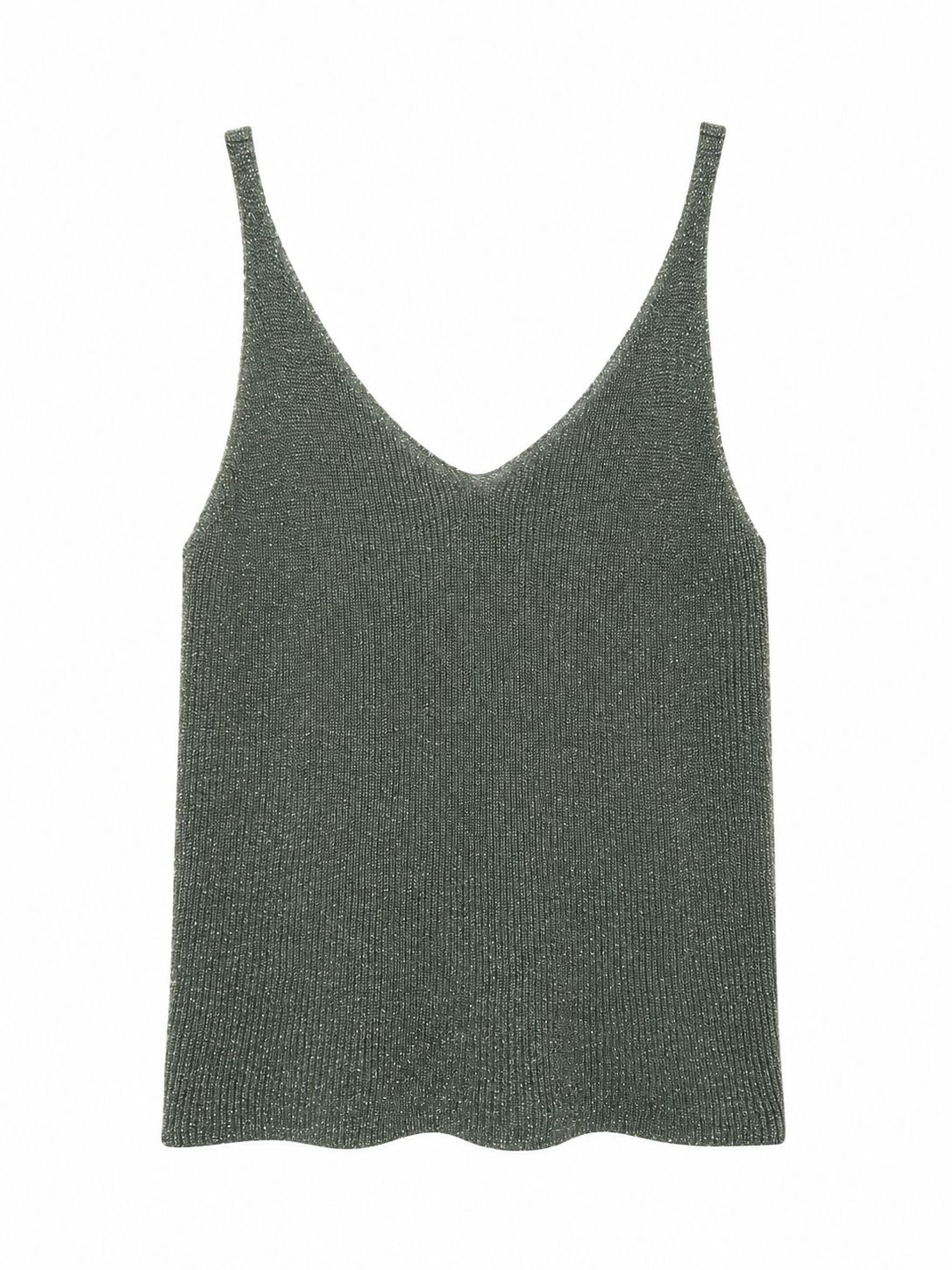The Lucy Fine Knit Lurex Cami In Khaki