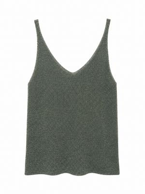 The Lucy Fine Knit Lurex Cami In Khaki