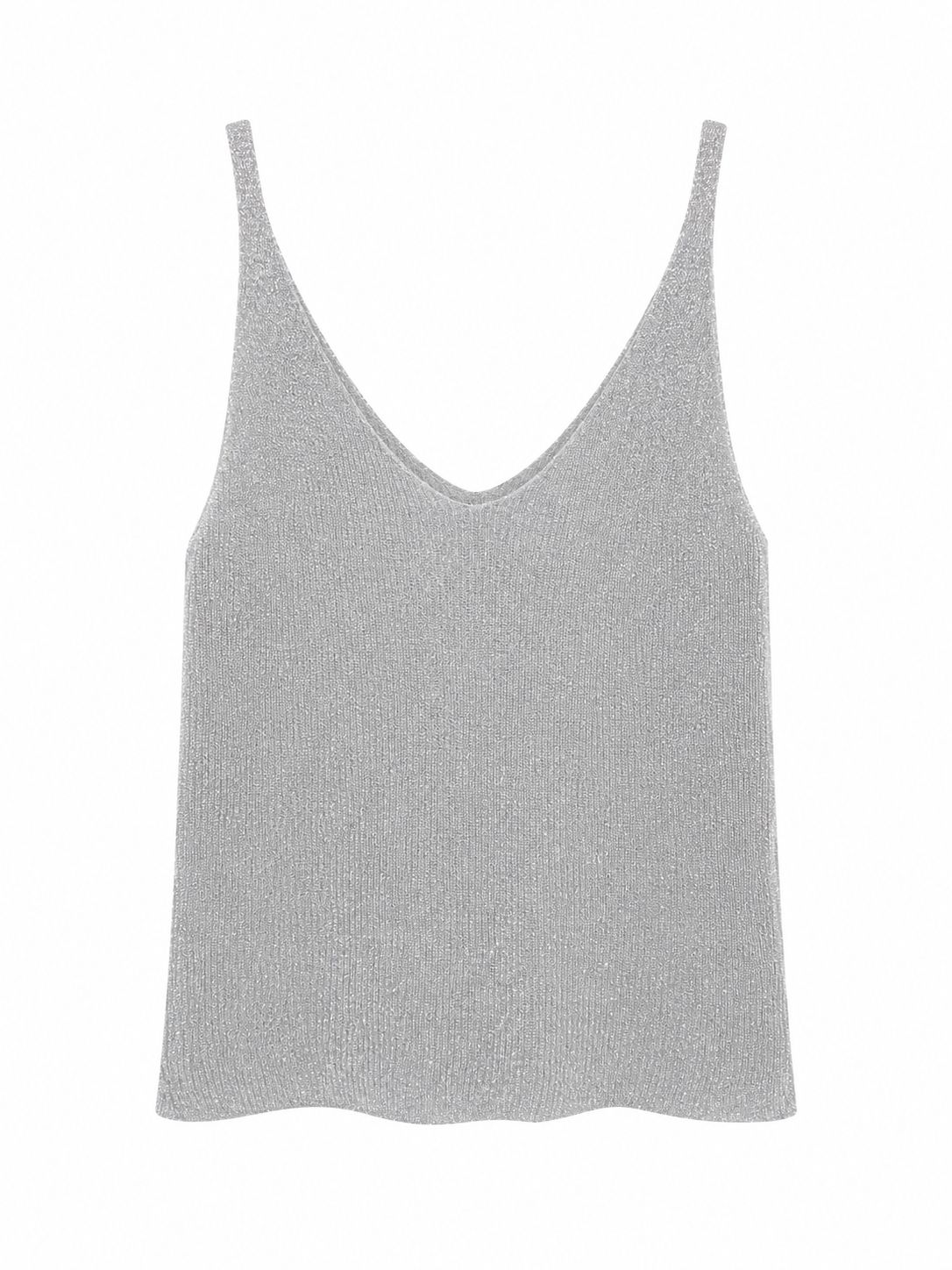 The Lucy Fine Knit Lurex Cami In Silver Off White