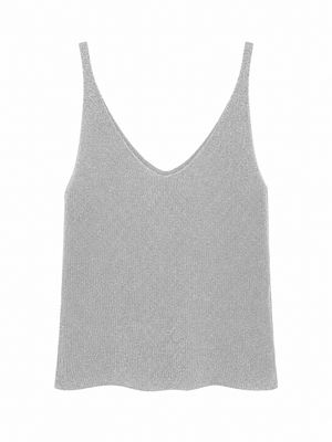 The Lucy Fine Knit Lurex Cami In Silver Off White