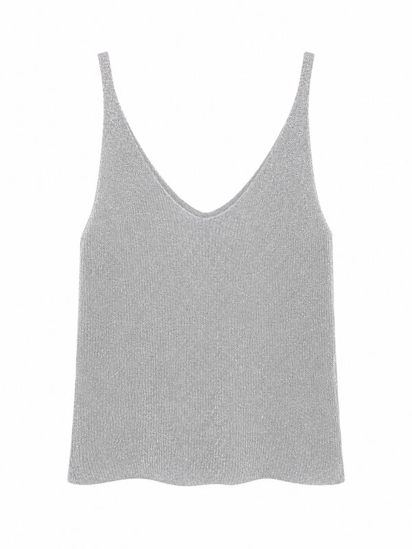 The Lucy Fine Knit Lurex Cami In Silver Off White