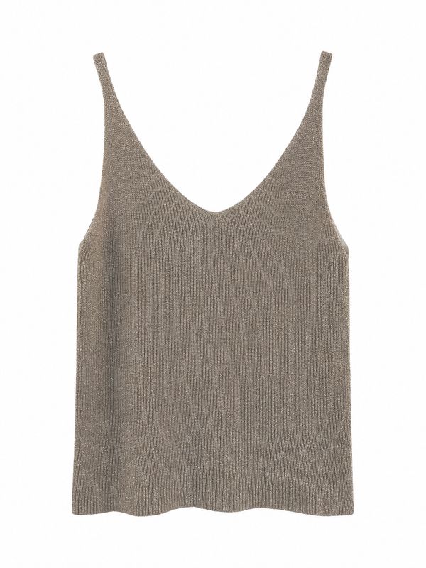 The Lucy Fine Knit Lurex Cami In Light Taupe