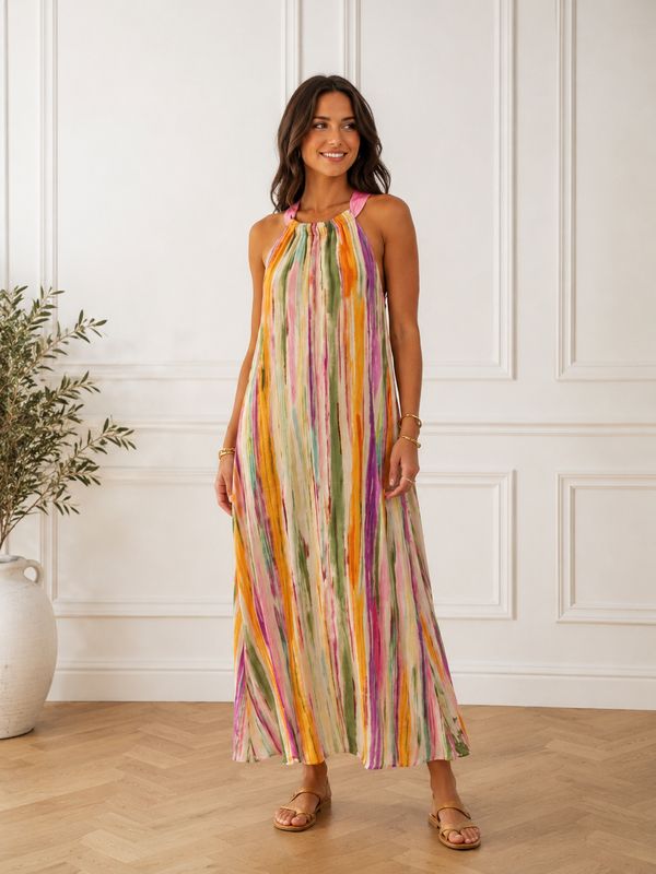 The Rainbow Halter Maxi Dress