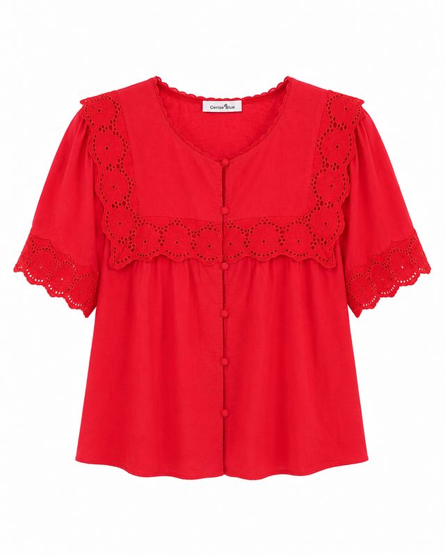 The Isla Embroidery Anglaise Blouse In Red