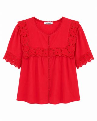 The Isla Embroidery Anglaise Blouse In Red