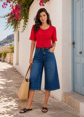 The Isla Embroidery Anglaise Blouse In Red