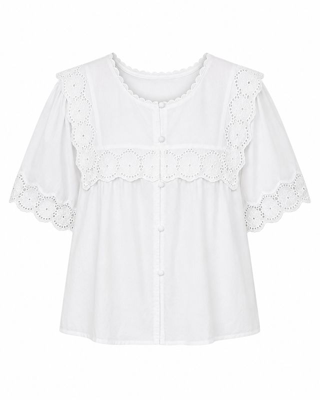 The Isla Embroidery Anglaise Blouse In White