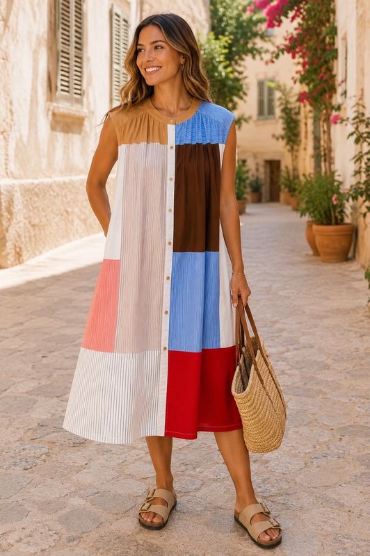 The Jolie Patchwork Dress In Red